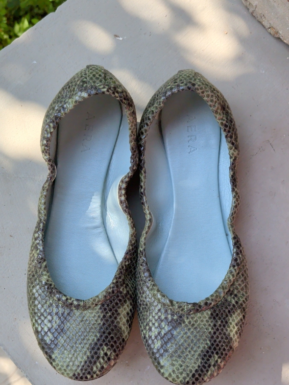 Olive Snake-Print Ballet Flats